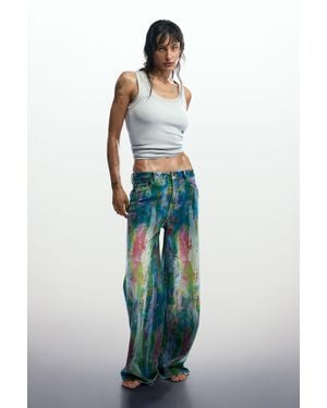 Desigual Wide Leg Painted Jeans, Cotton - Blue