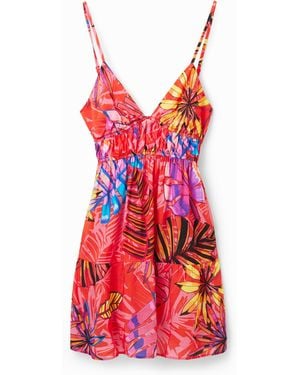 Desigual Short Tropical Cut-Out Dress, Viscose - Red