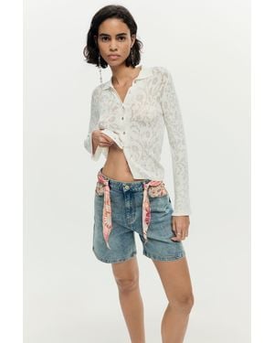 Desigual Embroidered Denim Shorts, Polyester - Blue