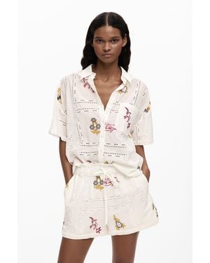 Desigual Short-Sleeve Embroidered Shirt, Cotton - Natural
