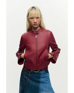 Desigual Jacket Combined Leather Effect, Polyurethane - Red