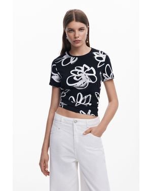 Desigual Camiseta Flor Grande - Azul