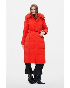 Desigual Abrigo Acolchado Largo, Mujer, Poliuretano, Naranja - Rojo
