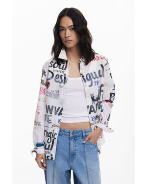 Desigual Cotton Shirt With Letters - Blue