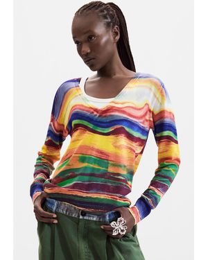 Desigual Fine Knit Printed Jumper - Yellow