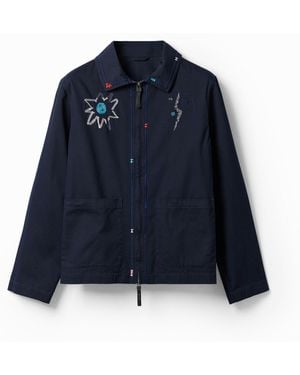 Desigual Jacket With Embroidered Details. Cotton - Blue