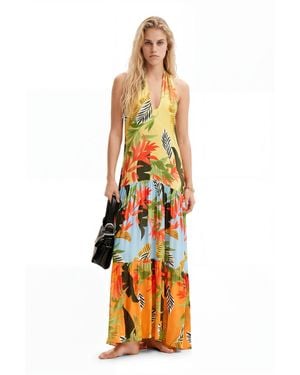 Desigual Tropical Halter Neck Maxi Dress, Viscose - Metallic