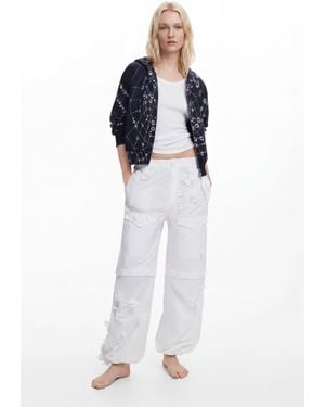 Desigual Convertible Trousers With Flowers Tyler Mcgillivary, Polyamide - White