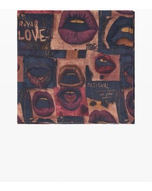 Desigual Rectangular Scarf Lips, Viscose - Brown