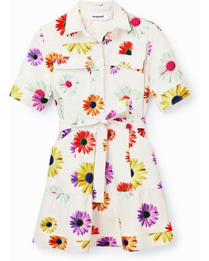 Desigual Vestido Corto Camisero Flores. Christian Lacroix - Blanco