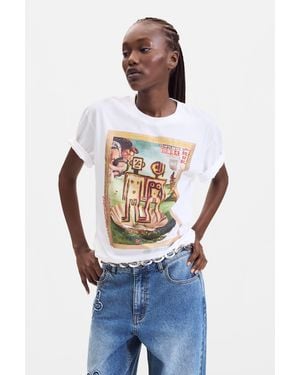Desigual Printed T-Shirt 100% Cotton, Cotton - Blue