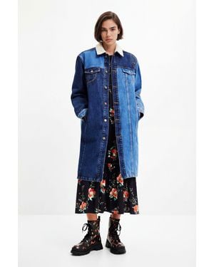 Desigual Long Padded Denim Jacket, Cotton - Blue