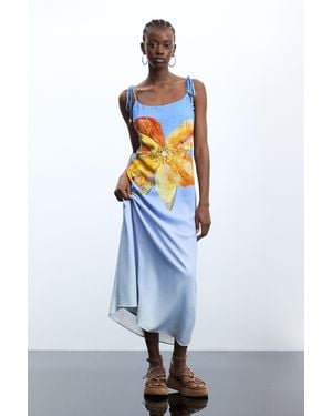 Desigual Printed Long Dress, Viscose - Blue