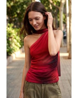 Desigual Knot Neckline T-Shirt, Polyester - Red