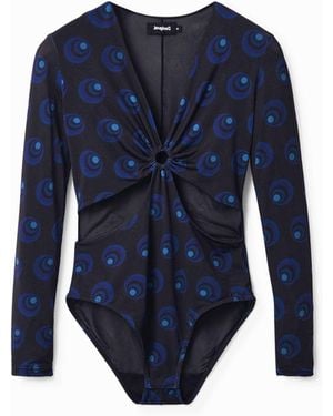 Desigual Geometric Circle Print Body With Cut-Outs, Polyester - Blue