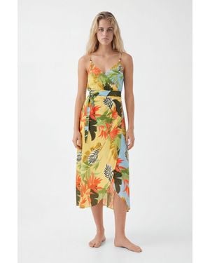 Desigual Tropical Wrap Midi Dress, Viscose - Yellow
