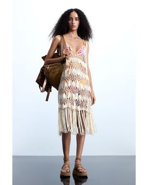 Desigual Crochet Pareo With Appliqués, Acrylic - White