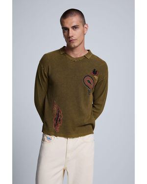 Desigual Jersey Polo Estampado, Hombre, Algodon, Verde