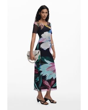 Desigual Watercolour Floral Fitted Dress - White