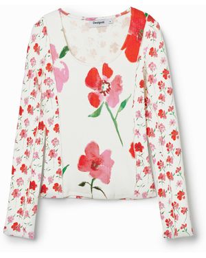 Desigual Patchwork Floral T-Shirt, Cotton - Red