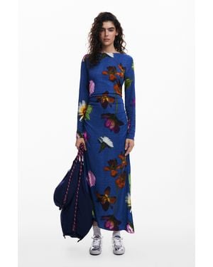 Desigual Asymmetric Midi Dress, Viscose - Blue