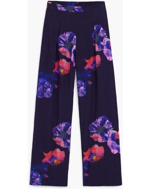 Desigual Fluid Floral Trousers, Viscose - Blue