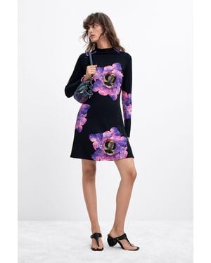 Desigual Short Floral Dress M. C. Lacroix, Viscose - Blue