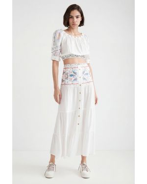 Desigual Long Paisley Skirt - White