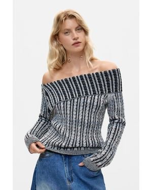 Desigual Ribbed Boat Neck Jumper - Grey