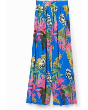 Desigual Tropical Wide-Leg Trousers, Viscose - Blue