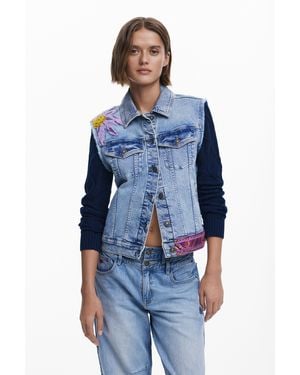 Desigual Chaqueta Trucker Combinada Flor - Azul