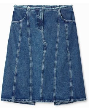Desigual Midi Skirt, Striped Denim Effect. Cotton - Blue