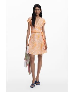 Desigual Vestido Corto Cruzado - Naranja