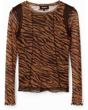 Desigual Tiger Print Tulle T-shirt - Black