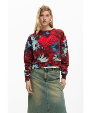 Desigual Printed Heart Sweatshirt, Cotton - Red