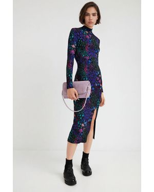Desigual Slim Floral Midi Dress, Viscose - Blue