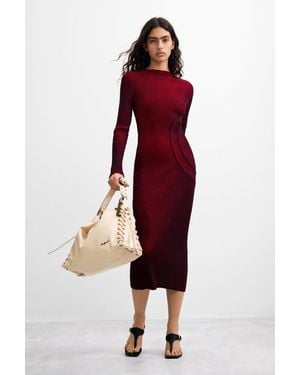 Desigual Shimmering Knit Midi Dress - Red