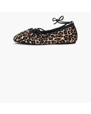 Desigual Leather Print Ballerina, Cow Leather - Black