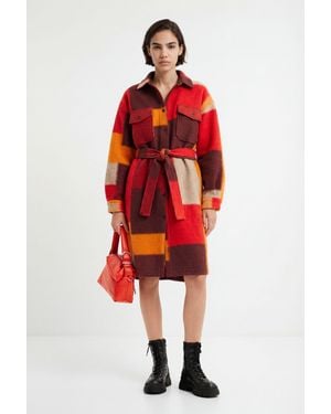 Desigual Checked Overshirt Coat - Red