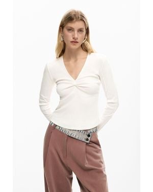 Desigual Rib Knot T-Shirt, Cotton - White