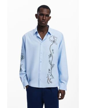 Desigual Langarmhemd Mit Stickereien - Blau