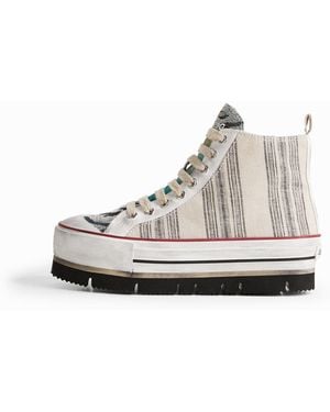 Desigual Striped High-Top Platform Trainers, Polyester - Multicolour