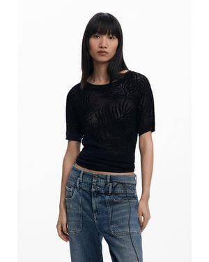 Desigual Openwork Knit T-Shirt - Black