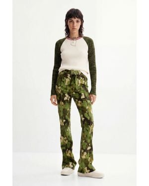 Desigual Camo Flare Trousers - Green