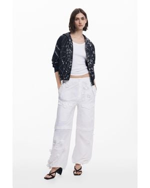 Desigual Convertible Pants With Flowers Tyler Mcgillivary, Polyamide - White