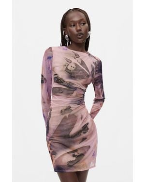 Desigual Printed Long-Sleeve Dress, Polyester - Red