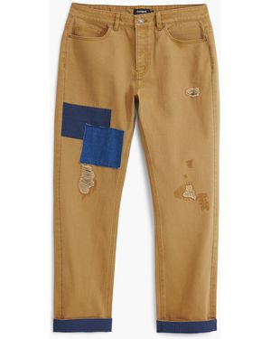 Desigual Turn-Up Hem Patch Trousers, Cotton - Blue