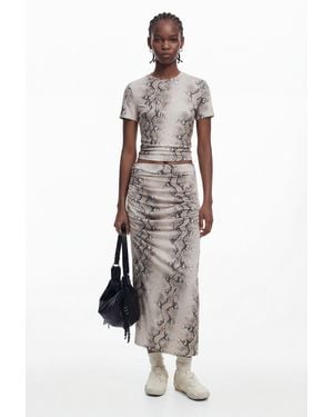 Desigual Draped Animal Skirt, Polyester - White