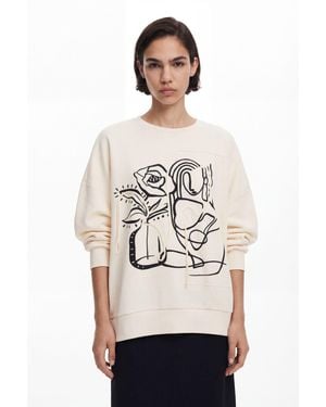 Desigual Sudadera Oversize Flor, Algodon, Blanco