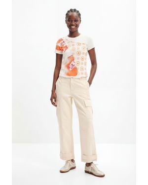 Desigual Embroidered Cargo Trousers, Cotton - White